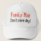 Funky Hair Zorgt niet voor Humor Oranje Red Trucker Pet (Voorkant)