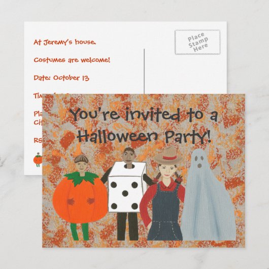 Funky Halloween Kostuum Party Invitation briefkaar Uitnodiging Briefkaart (Voorkant / Achterkant)