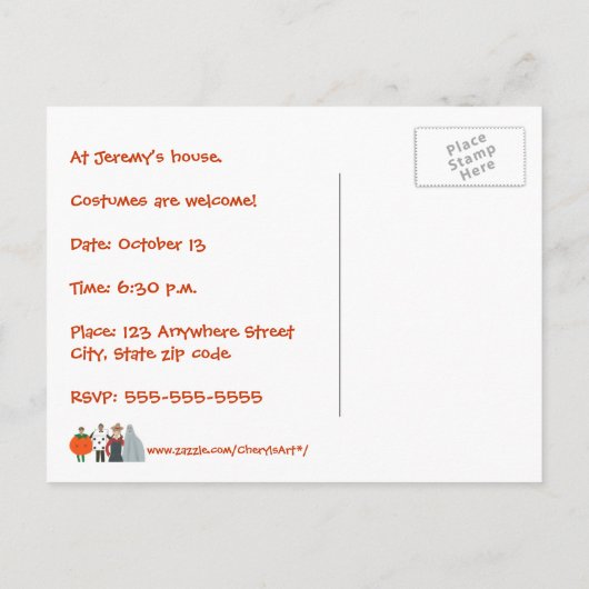 Funky Halloween Kostuum Party Invitation briefkaar Uitnodiging Briefkaart (Achterkant)