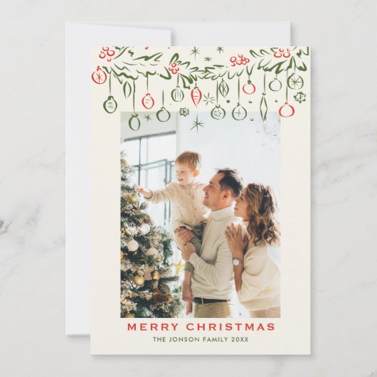 Funky Hand Drawn Boho Merry Christmas 2 Photo Feestdagenkaart (Voorkant)