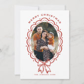 Funky Hand Drawn Christmas Red Bow 5 Photo Feestdagenkaart (Voorkant)