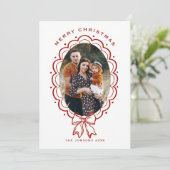 Funky Hand Drawn Christmas Red Bow 5 Photo Feestdagenkaart (Staand voorkant)