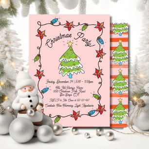 Funky Hand Drawn Christmas Tree Lights Party Kaart