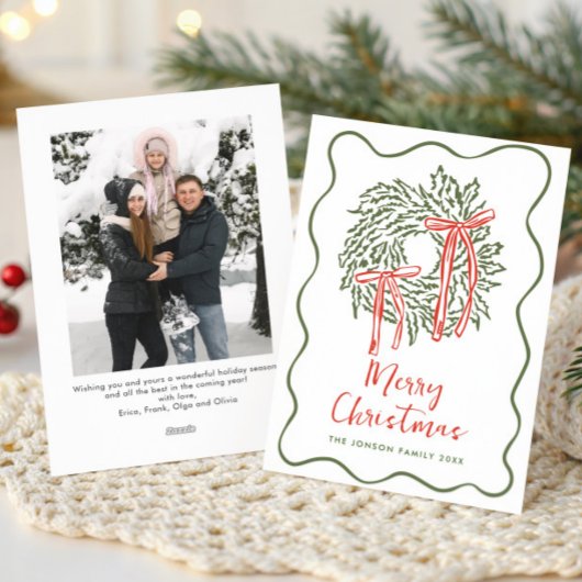 Funky Hand Drawn Scribble Retro Christmas Photo Feestdagenkaart