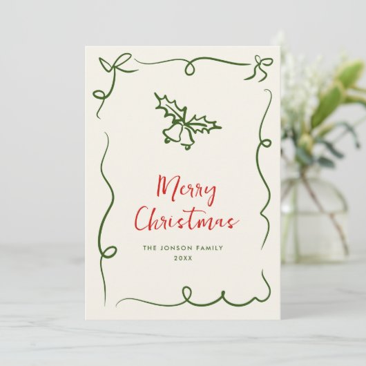 Funky Hand Drawn Scribble Retro Kerstmis Feestdagenkaart (Staand voorkant)