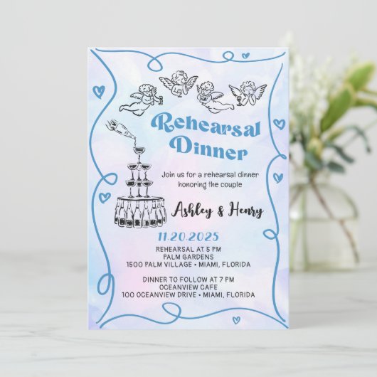 Funky Hand Drawn Wedding repetitie diner Kaart (Staand voorkant)