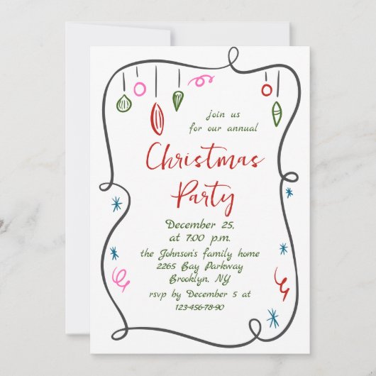 Funky Hand Drawn Whimsical Christmas Holiday Party Kaart (Voorkant)