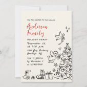 Funky Hand Drawn Whimsical Christmas Holiday Party Kaart (Voorkant)