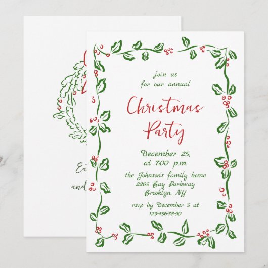 Funky Hand Drawn Whimsical Christmas Holiday Party Kaart (Voorkant / Achterkant)