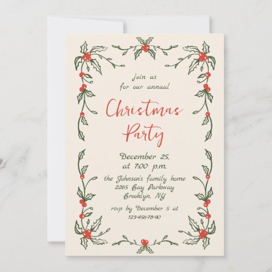 Funky Hand Drawn Whimsical Christmas Holiday Party Kaart (Voorkant)