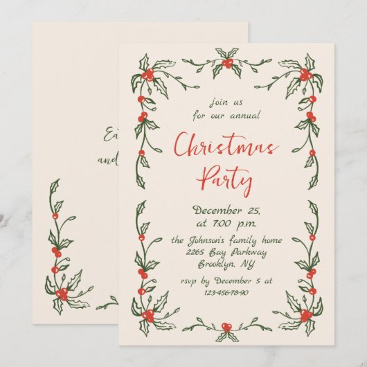 Funky Hand Drawn Whimsical Christmas Holiday Party Kaart (Voorkant / Achterkant)