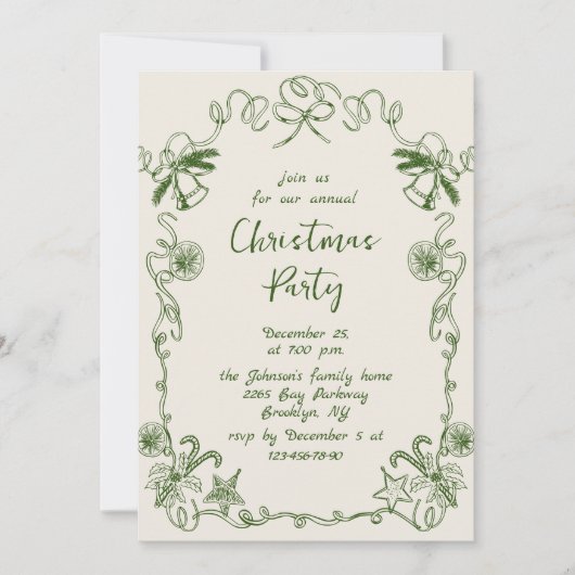 Funky Hand Drawn Whimsical Christmas Holiday Party Kaart (Voorkant)