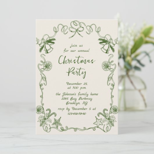 Funky Hand Drawn Whimsical Christmas Holiday Party Kaart (Staand voorkant)