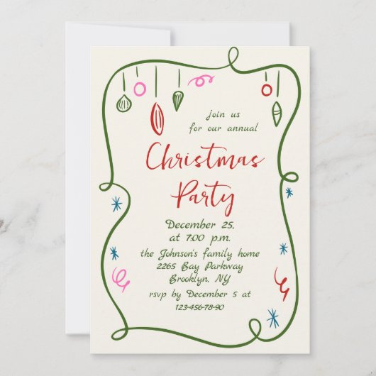 Funky Hand Drawn Whimsical Christmas Holiday Party Kaart (Voorkant)