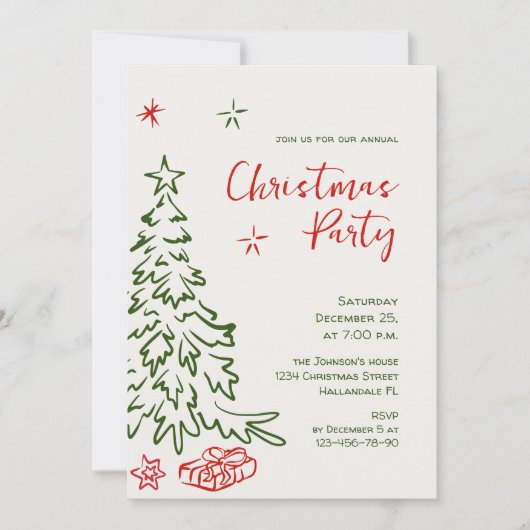 Funky Hand Drawn Whimsical Christmas Holiday Party Kaart (Voorkant)