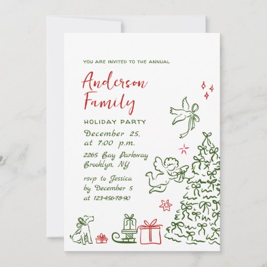 Funky Hand Drawn Whimsical Christmas Holiday Party Kaart (Voorkant)