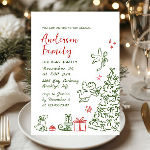 Funky Hand Drawn Whimsical Christmas Holiday Party Kaart