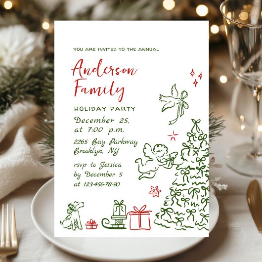 Funky Hand Drawn Whimsical Christmas Holiday Party Kaart