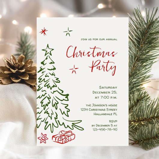Funky Hand Drawn Whimsical Christmas Holiday Party Kaart