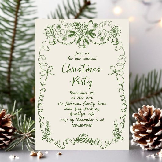Funky Hand Drawn Whimsical Christmas Holiday Party Kaart