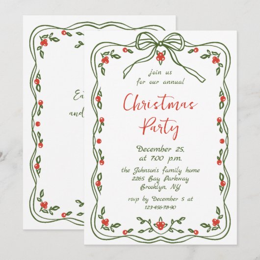 Funky Hand Drawn Whimsical Christmas Holiday Party Kaart (Voorkant / Achterkant)