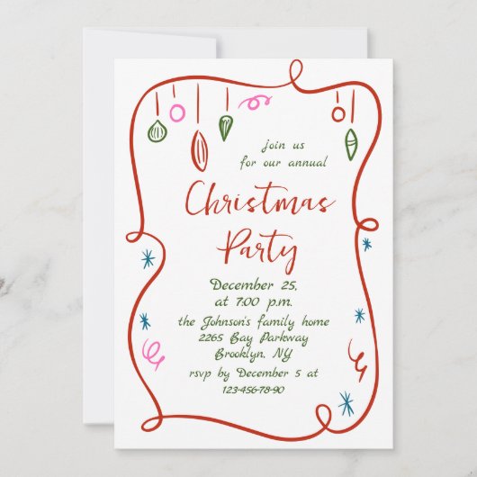 Funky Hand Drawn Whimsical Christmas Holiday Party Kaart (Voorkant)
