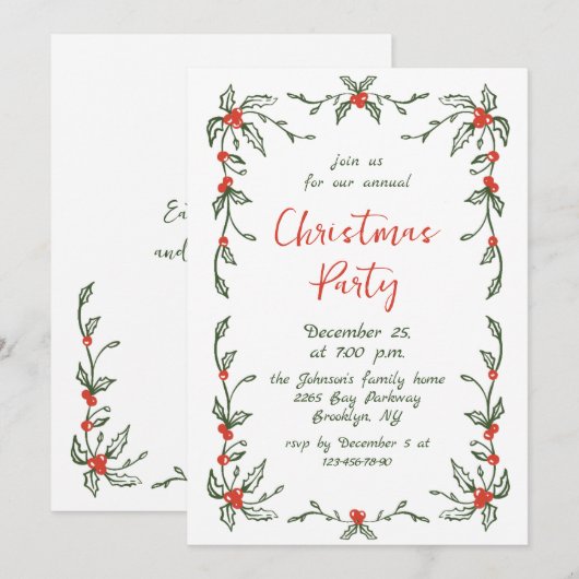 Funky Hand Drawn Whimsical Christmas Holiday Party Kaart (Voorkant / Achterkant)