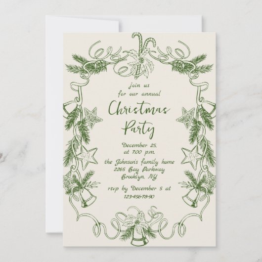 Funky Hand Drawn Whimsical Christmas Holiday Party Kaart (Voorkant)