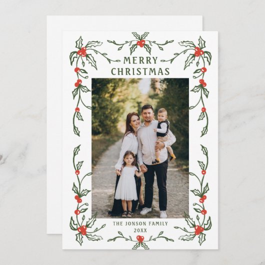 Funky Hand Drawn Whimsical Retro Christmas 3 Photo Feestdagenkaart (Voorkant / Achterkant)