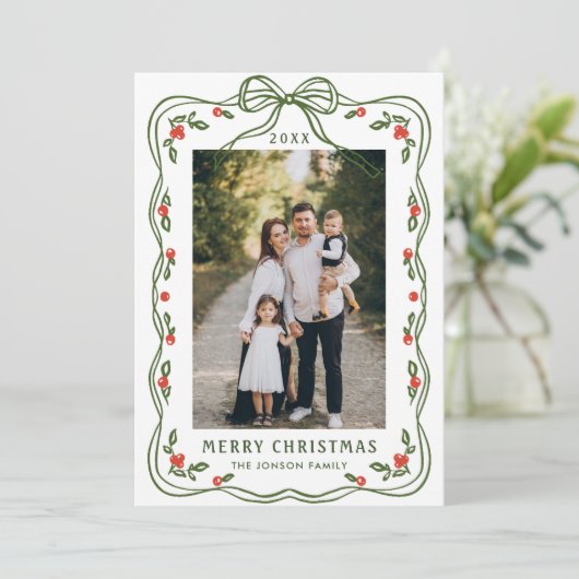 Funky Hand Drawn Whimsical Retro Christmas 3 Photo Feestdagenkaart (Staand voorkant)