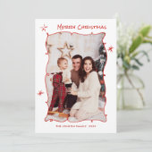 Funky Hand getekend grillige retro kerst 3 foto Feestdagenkaart (Staand voorkant)