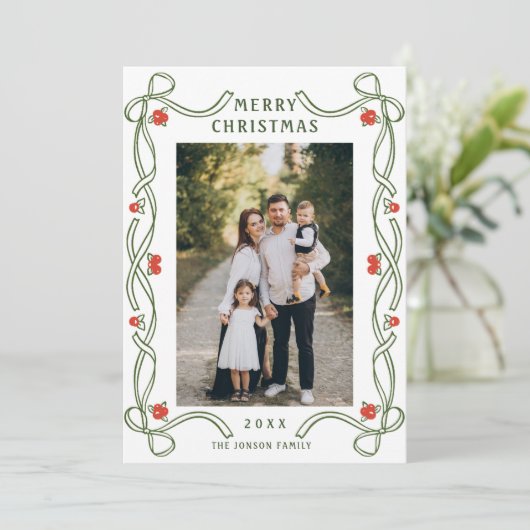 Funky Hand getekend grillige retro kerst 3 foto Feestdagenkaart (Staand voorkant)