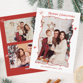 Funky Hand getekend grillige retro kerst 3 foto Feestdagenkaart