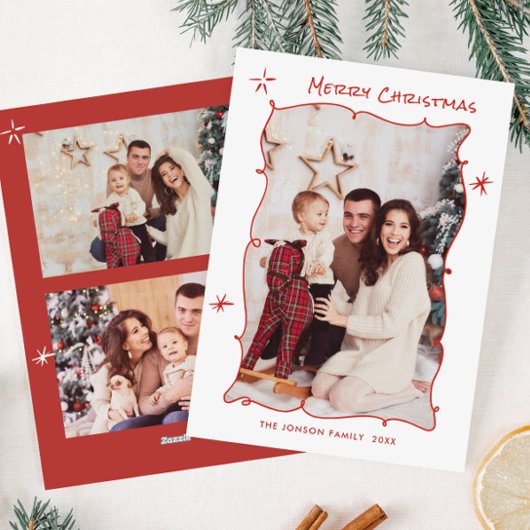 Funky Hand getekend grillige retro kerst 3 foto Feestdagenkaart