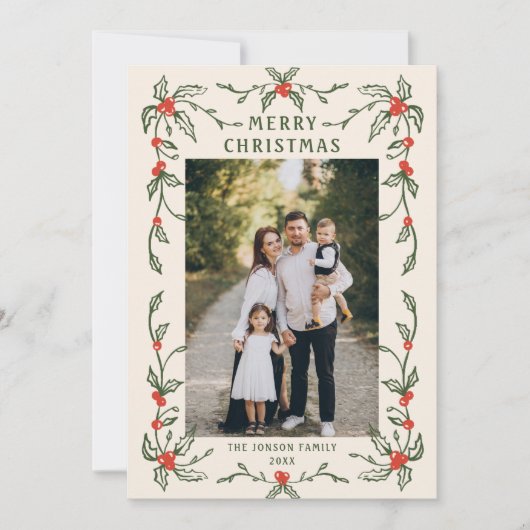 Funky Hand getekend grillige retro kerst 3 foto Feestdagenkaart (Voorkant)