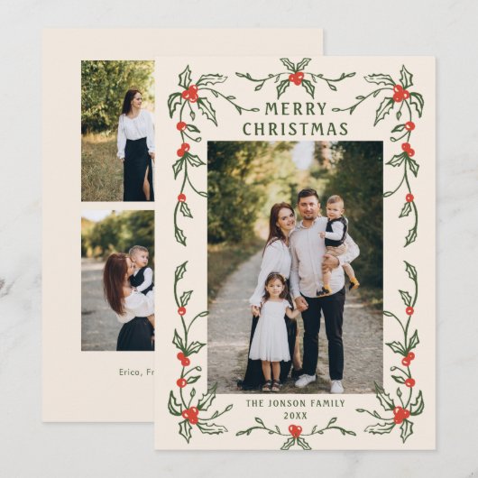 Funky Hand getekend grillige retro kerst 3 foto Feestdagenkaart (Voorkant / Achterkant)