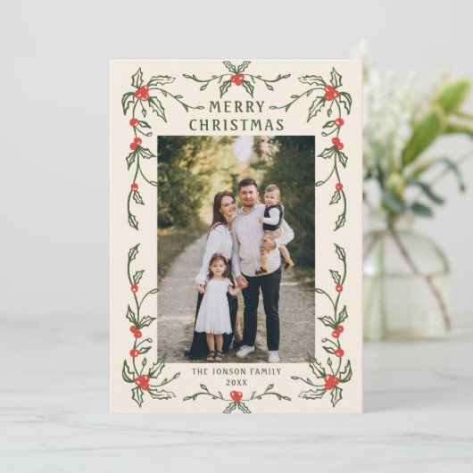 Funky Hand getekend grillige retro kerst 3 foto Feestdagenkaart (Staand voorkant)