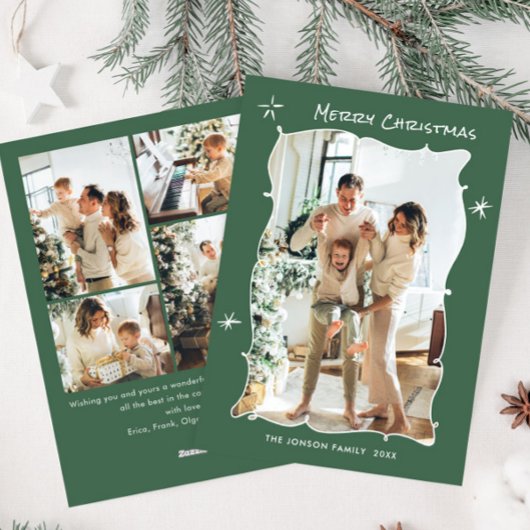 Funky Hand getekend krabbel retro kerst 5 foto Feestdagenkaart