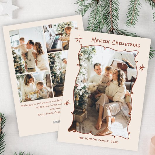 Funky Hand getekend krabbel retro kerst 5 foto Feestdagenkaart