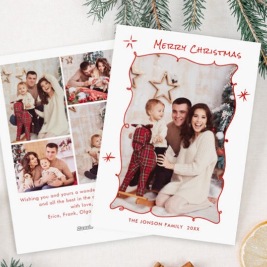 Funky Hand getekend krabbel retro kerst 5 foto Feestdagenkaart