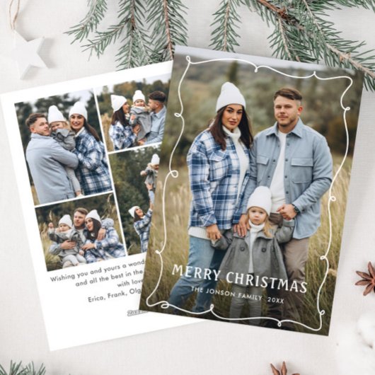 Funky Hand getekend krabbel retro kerst 5 foto Feestdagenkaart