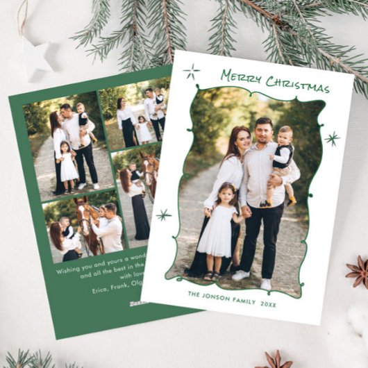 Funky Hand getekend krabbel retro kerst 5 foto Feestdagenkaart