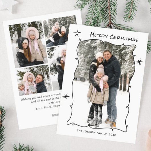 Funky Hand getekend krabbel retro kerst 5 foto Feestdagenkaart