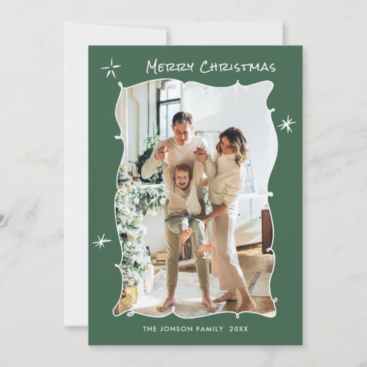 Funky Hand getekend krabbel retro kerst 5 foto Feestdagenkaart (Voorkant)