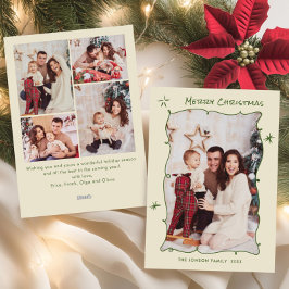 Funky Hand Getekende Krabbel Retro Kerst 5 Foto Feestdagenkaart