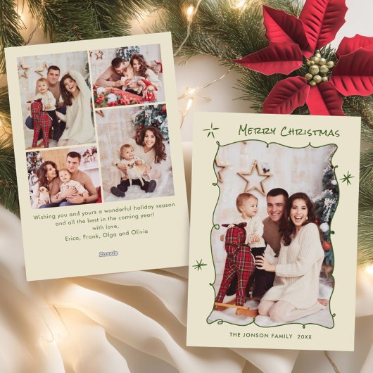 Funky Hand Getekende Krabbel Retro Kerst 5 Foto Feestdagenkaart