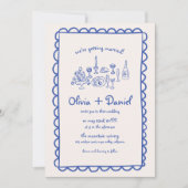 Funky Hand Getrokken Blauw Handschrift Huwelijk Kaart (Voorkant)