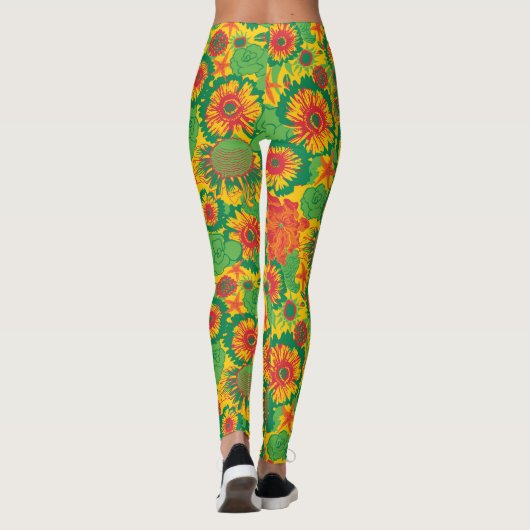 Funky Hand getrokken bloemen Leggings (Achterkant)