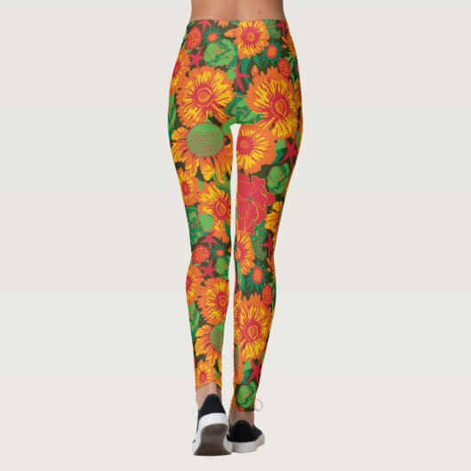 Funky Hand getrokken bloemen Leggings (Achterkant)