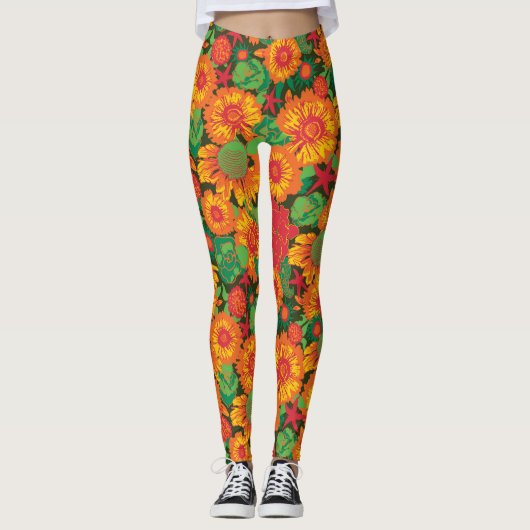 Funky Hand getrokken bloemen Leggings (Voorkant)